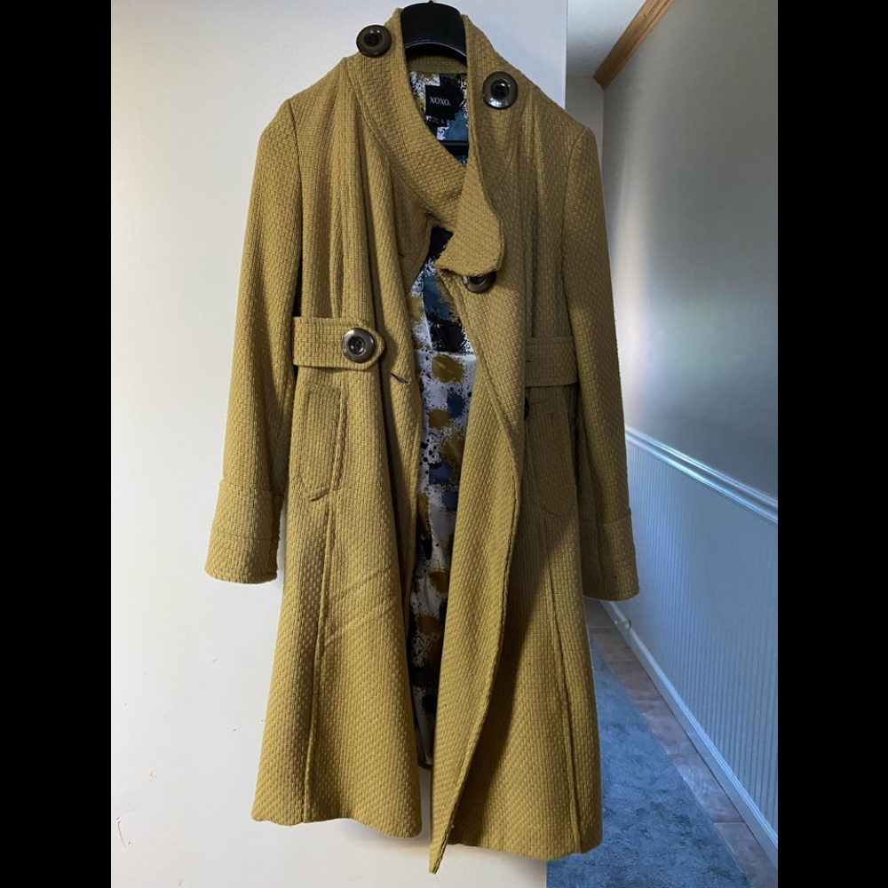 Mustard twill fit and flare coat